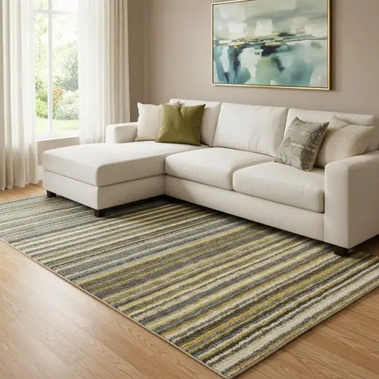 Gold Ivory And Gray Striped Washable Area Rug With UV Protection Photo 1