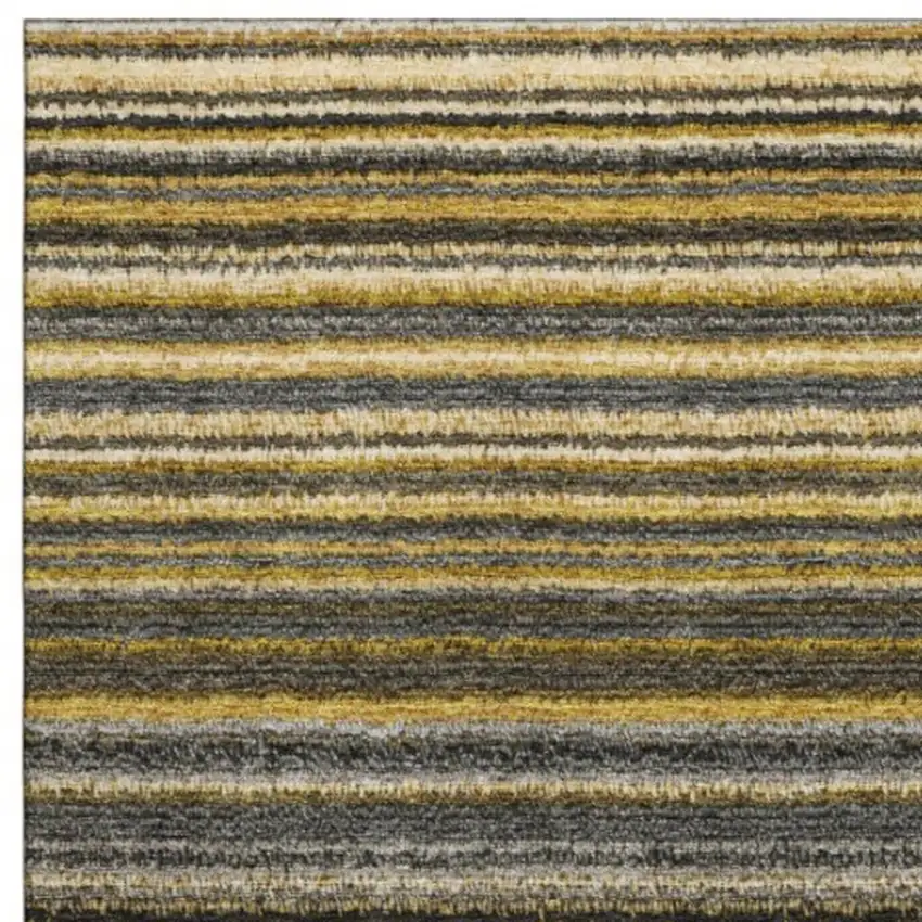 Gold Ivory And Gray Striped Washable Area Rug With UV Protection Photo 1