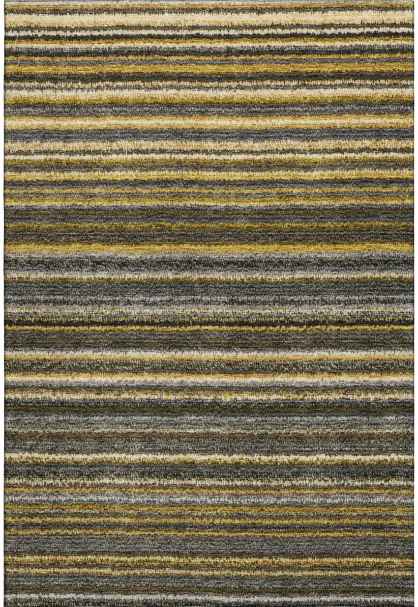 Gold Ivory And Gray Striped Washable Area Rug With UV Protection Photo 9