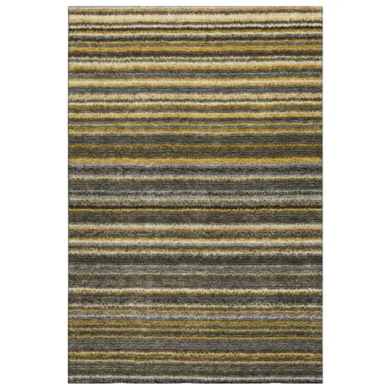 Gold Ivory And Gray Striped Washable Area Rug With UV Protection Photo 6
