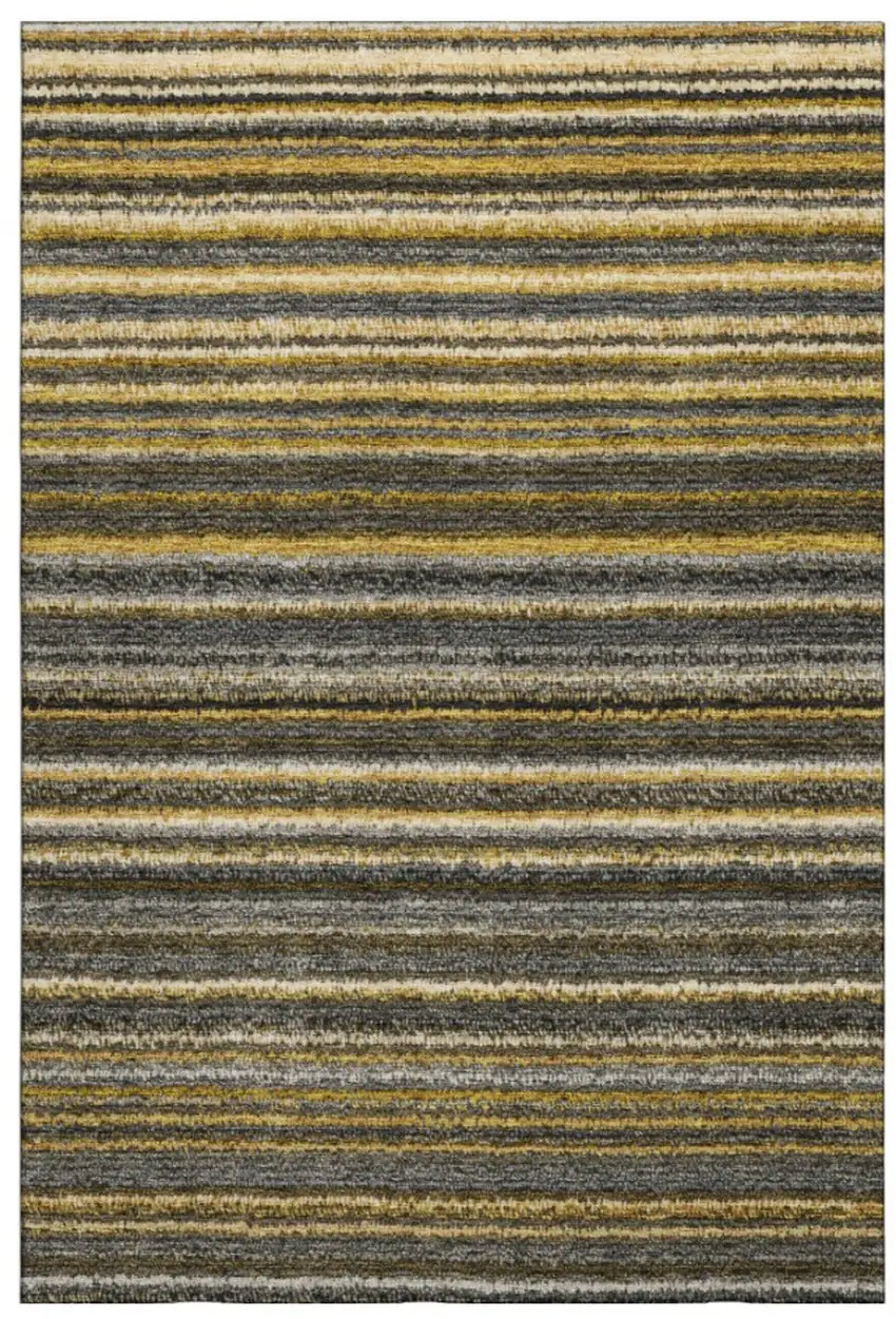 Gold Ivory And Gray Striped Washable Area Rug With UV Protection Photo 6