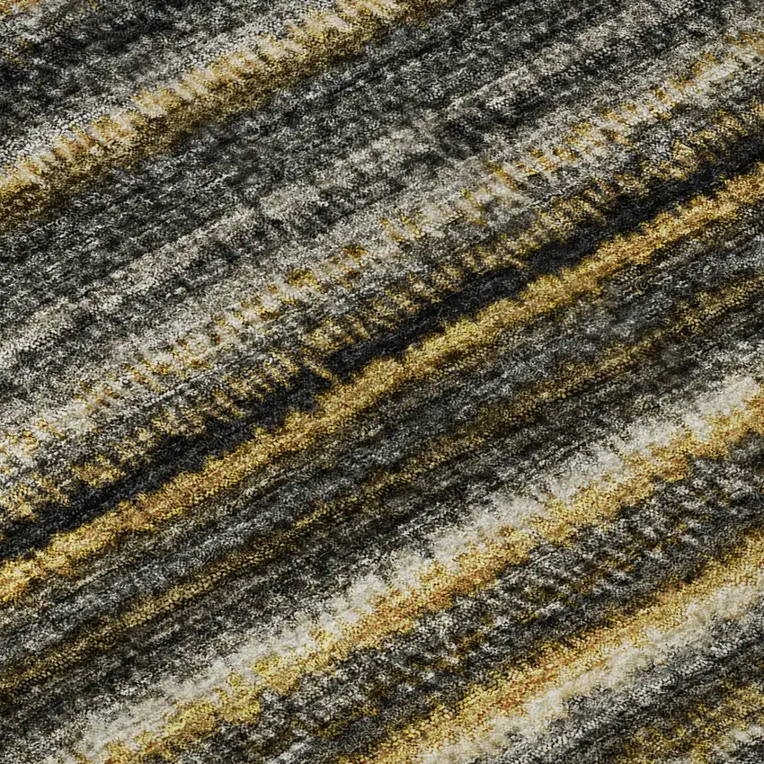 Gold Ivory And Gray Striped Washable Area Rug With UV Protection Photo 8
