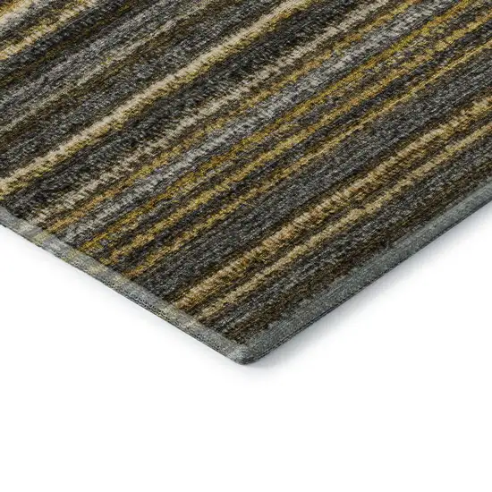 Gold Ivory And Gray Striped Washable Area Rug With UV Protection Photo 8