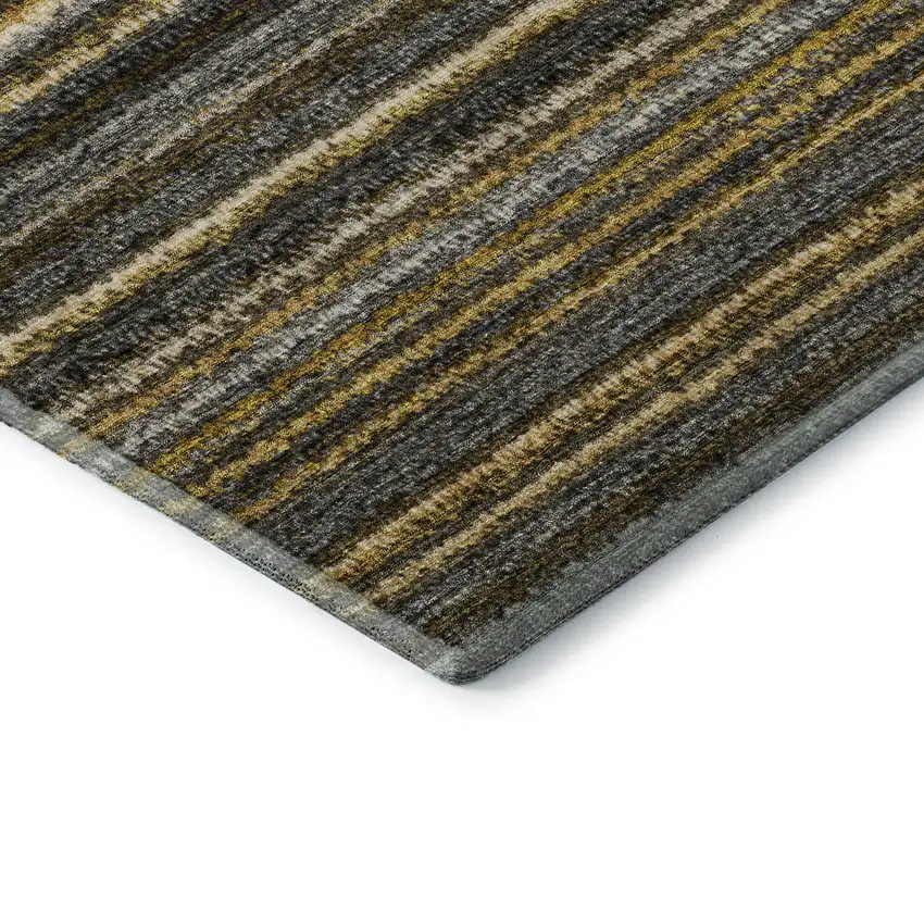 Gold Ivory And Gray Striped Washable Area Rug With UV Protection Photo 8