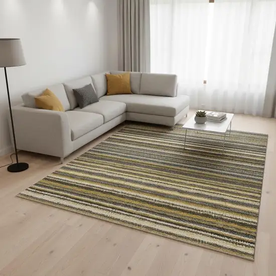 Gold Ivory And Gray Striped Washable Area Rug With UV Protection Photo 2