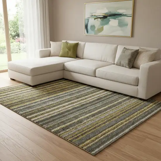 Gold Ivory And Gray Striped Washable Area Rug With UV Protection Photo 1