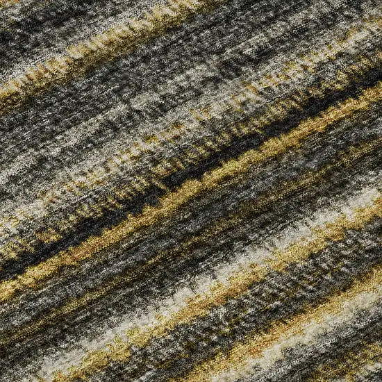 Gold Ivory And Gray Striped Washable Area Rug With UV Protection Photo 9