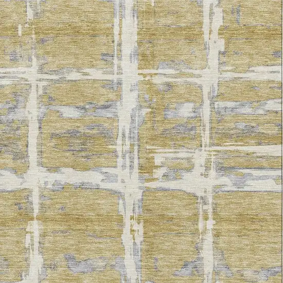 Gold Ivory And Gray Striped Washable Area Rug With UV Protection Photo 3