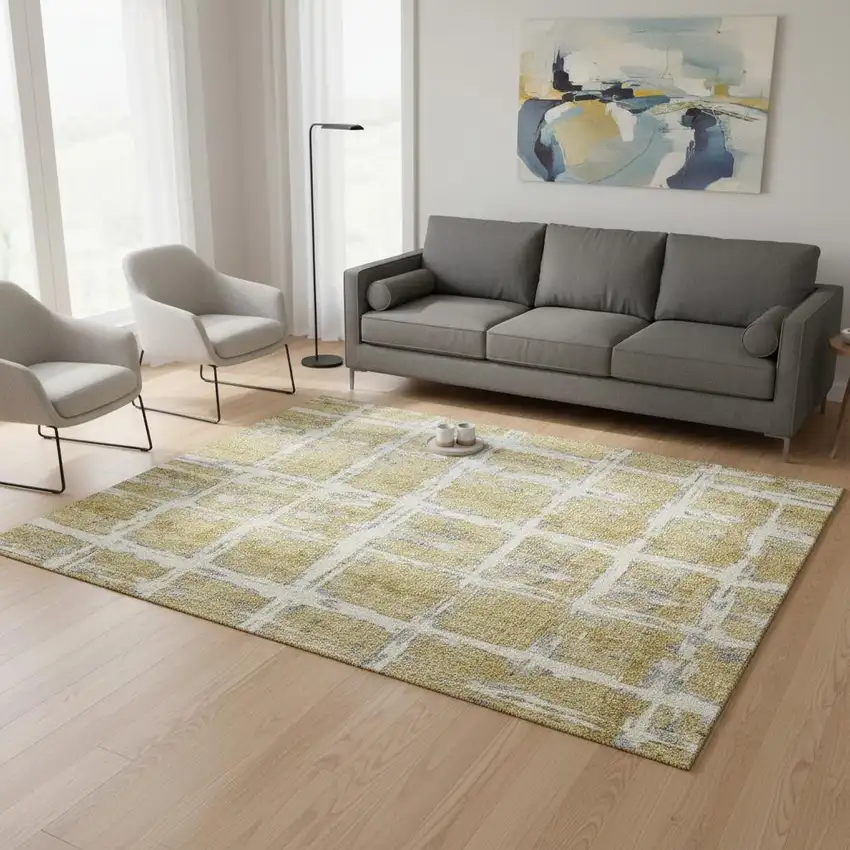 Gold Ivory And Gray Striped Washable Area Rug With UV Protection Photo 2