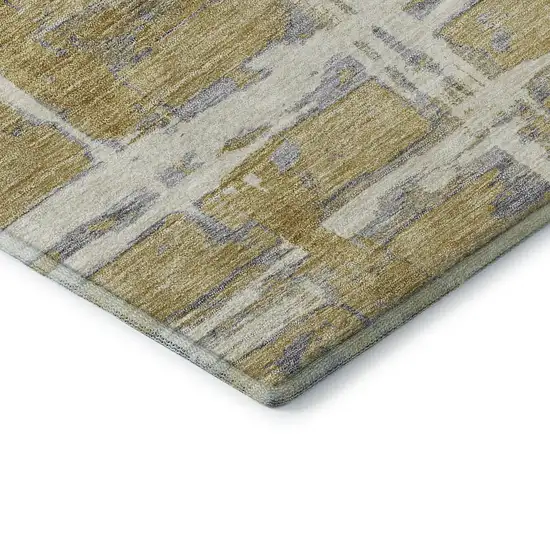 Gold Ivory And Gray Striped Washable Area Rug With UV Protection Photo 8