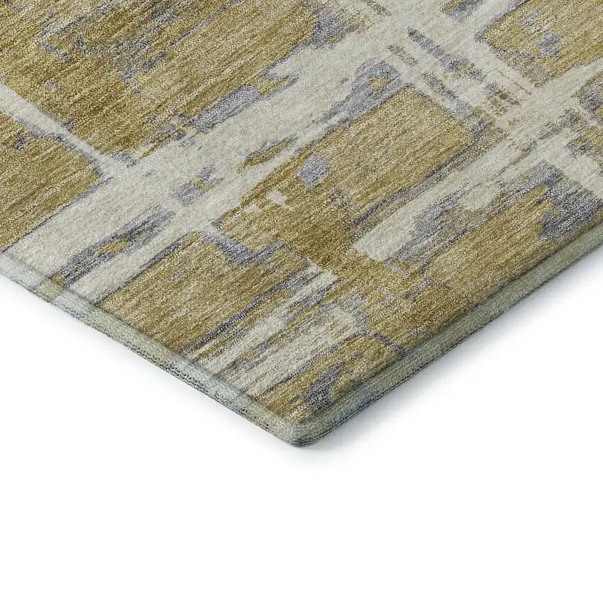 Gold Ivory And Gray Striped Washable Area Rug With UV Protection Photo 8
