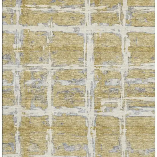 Gold Ivory And Gray Striped Washable Area Rug With UV Protection Photo 4