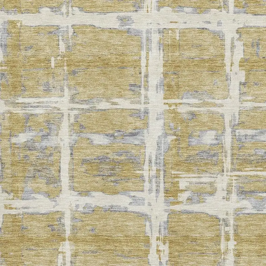 Gold Ivory And Gray Striped Washable Area Rug With UV Protection Photo 3