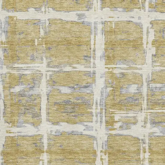 Gold Ivory And Gray Striped Washable Area Rug With UV Protection Photo 3