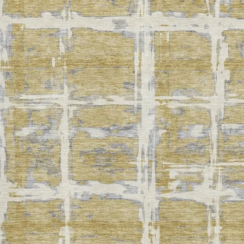 Gold Ivory And Gray Striped Washable Area Rug With UV Protection Photo 3