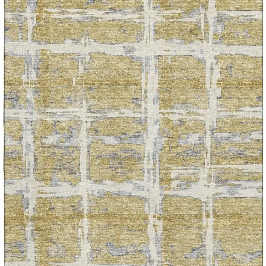 Gold Ivory And Gray Striped Washable Area Rug With UV Protection Photo 4
