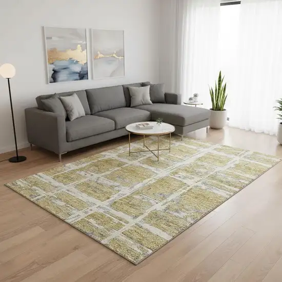 Gold Ivory And Gray Striped Washable Area Rug With UV Protection Photo 2