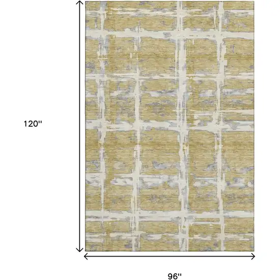 Gold Ivory And Gray Striped Washable Area Rug With UV Protection Photo 3
