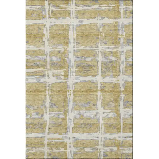 Gold Ivory And Gray Striped Washable Area Rug With UV Protection Photo 4