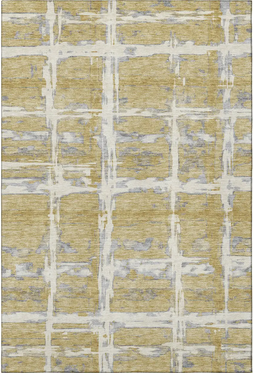 Gold Ivory And Gray Striped Washable Area Rug With UV Protection Photo 4