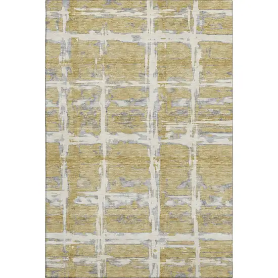 Gold Ivory And Gray Striped Washable Area Rug With UV Protection Photo 1