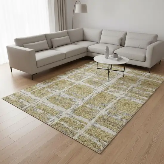 Gold Ivory And Gray Striped Washable Area Rug With UV Protection Photo 2