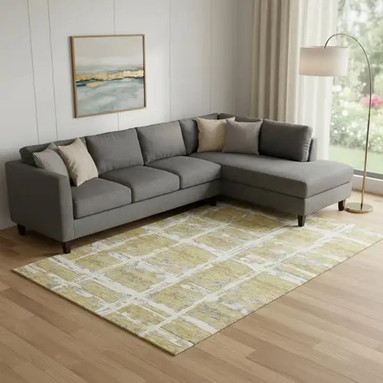 Gold Ivory And Gray Striped Washable Area Rug With UV Protection Photo 1