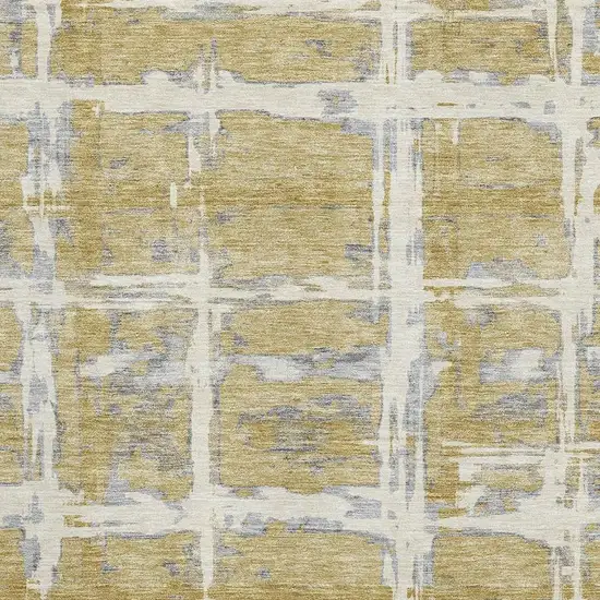 Gold Ivory And Gray Striped Washable Area Rug With UV Protection Photo 3