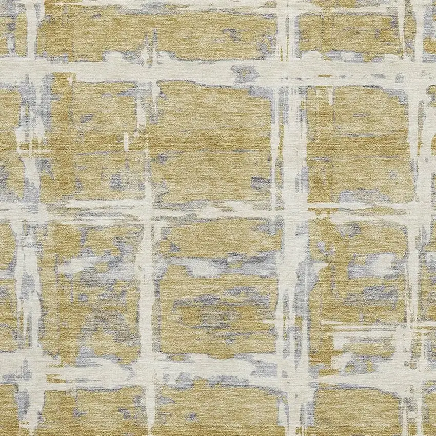 Gold Ivory And Gray Striped Washable Area Rug With UV Protection Photo 3