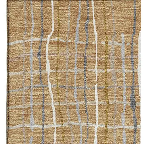 Gold Ivory And Gray Striped Washable Area Rug With UV Protection Photo 4