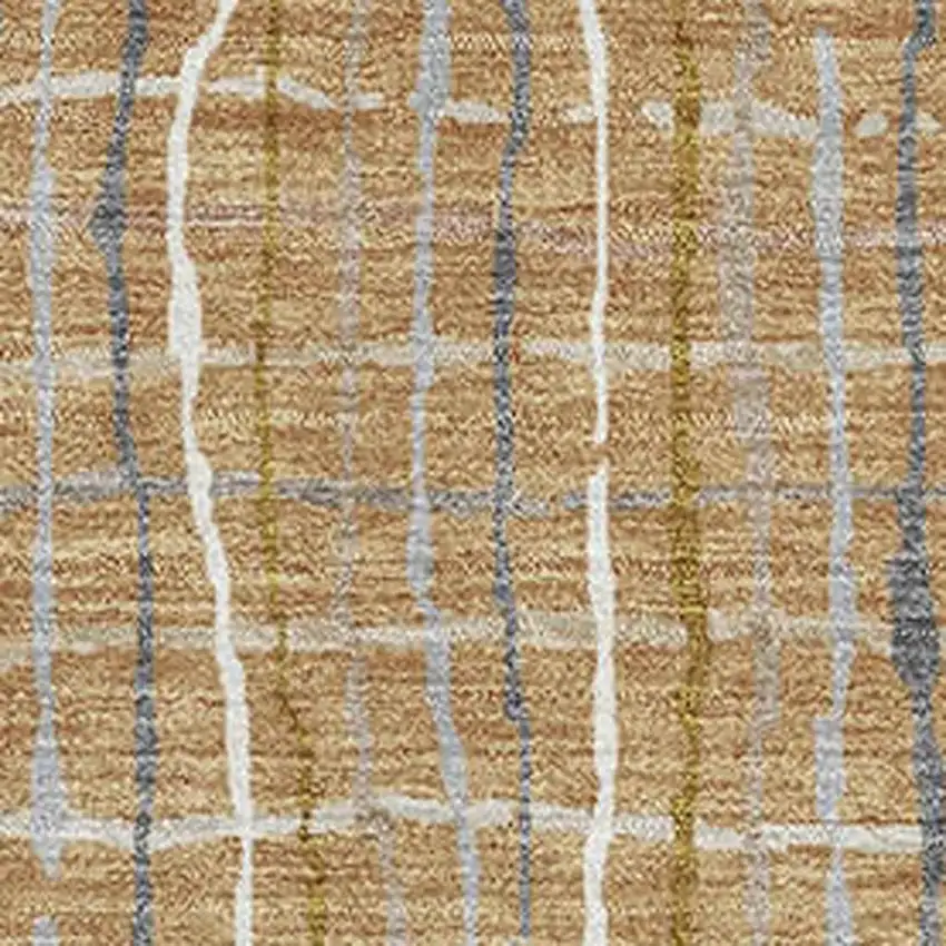 Gold Ivory And Gray Striped Washable Area Rug With UV Protection Photo 3