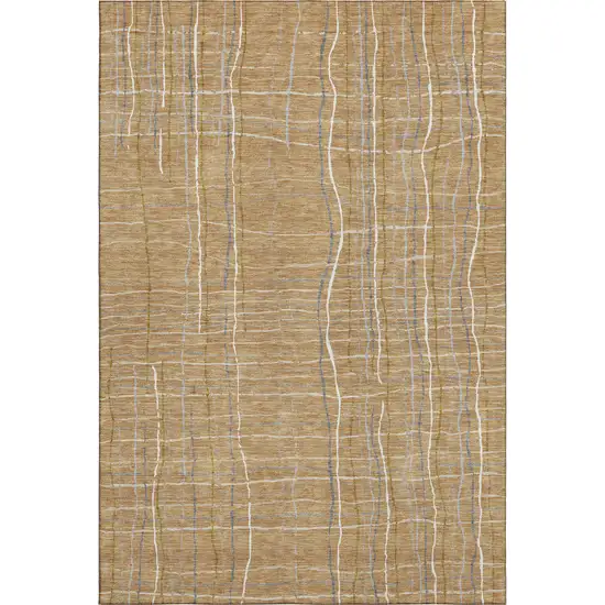 Gold Ivory And Gray Striped Washable Area Rug With UV Protection Photo 3