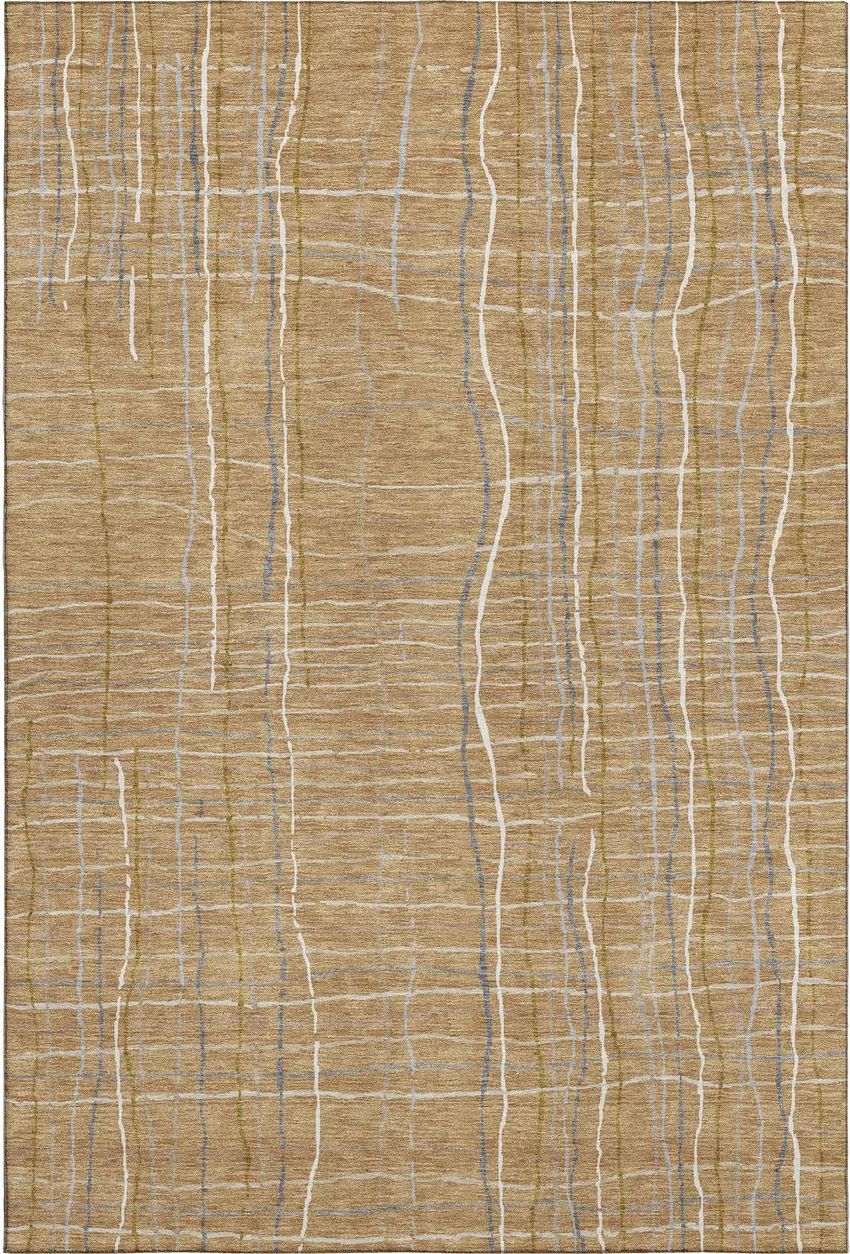 Gold Ivory And Gray Striped Washable Area Rug With UV Protection Photo 3