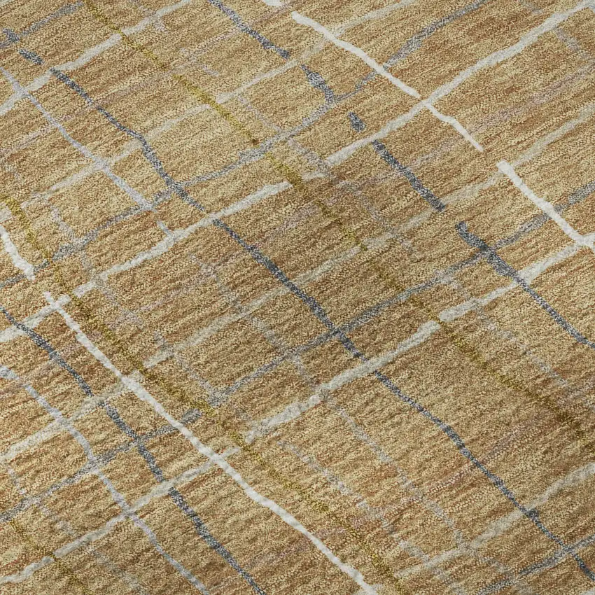 Gold Ivory And Gray Striped Washable Area Rug With UV Protection Photo 7