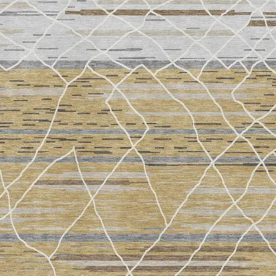 Gold Ivory And Gray Striped Washable Area Rug With UV Protection Photo 2