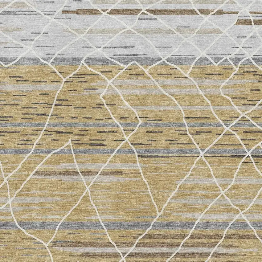 Gold Ivory And Gray Striped Washable Area Rug With UV Protection Photo 2