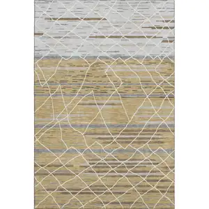 Photo of Gold Ivory And Gray Striped Washable Area Rug With UV Protection