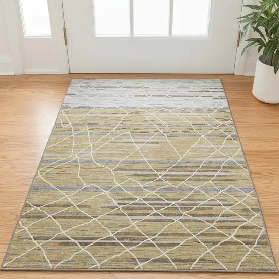 Gold Ivory And Gray Striped Washable Area Rug With UV Protection Photo 2