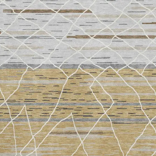 Gold Ivory And Gray Striped Washable Area Rug With UV Protection Photo 2