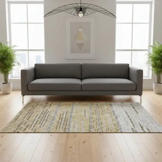 Gold Ivory And Gray Striped Washable Area Rug With UV Protection Photo 2