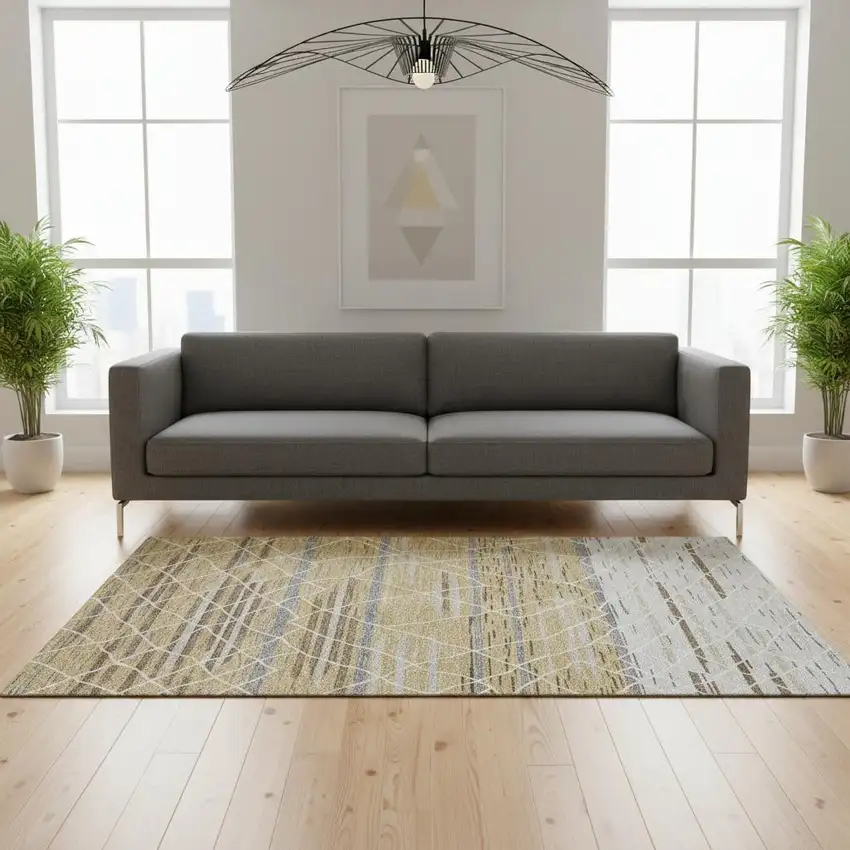 Gold Ivory And Gray Striped Washable Area Rug With UV Protection Photo 2