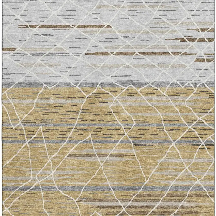 Gold Ivory And Gray Striped Washable Area Rug With UV Protection Photo 3