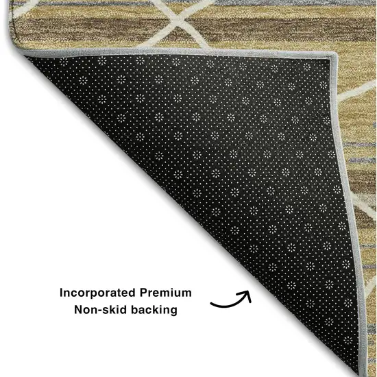 Gold Ivory And Gray Striped Washable Area Rug With UV Protection Photo 6
