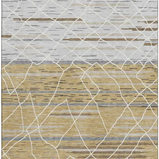 Gold Ivory And Gray Striped Washable Area Rug With UV Protection Photo 2