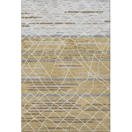 Gold Ivory And Gray Striped Washable Area Rug With UV Protection Photo 3