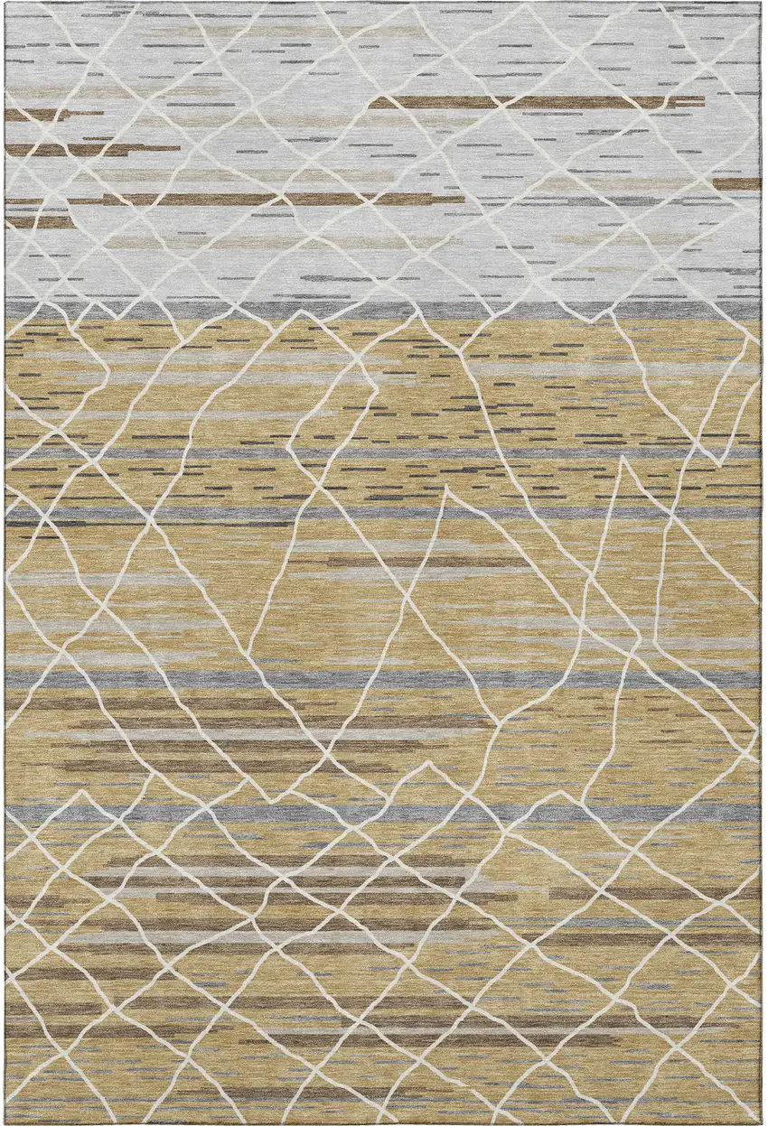 Gold Ivory And Gray Striped Washable Area Rug With UV Protection Photo 3