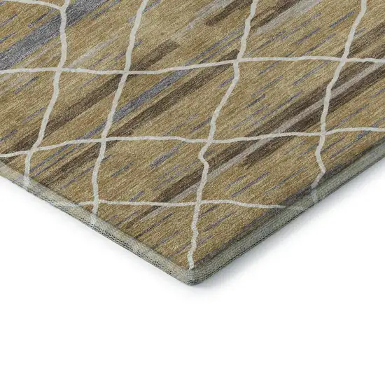 Gold Ivory And Gray Striped Washable Area Rug With UV Protection Photo 7
