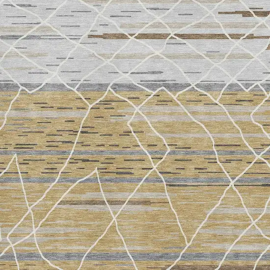 Gold Ivory And Gray Striped Washable Area Rug With UV Protection Photo 2