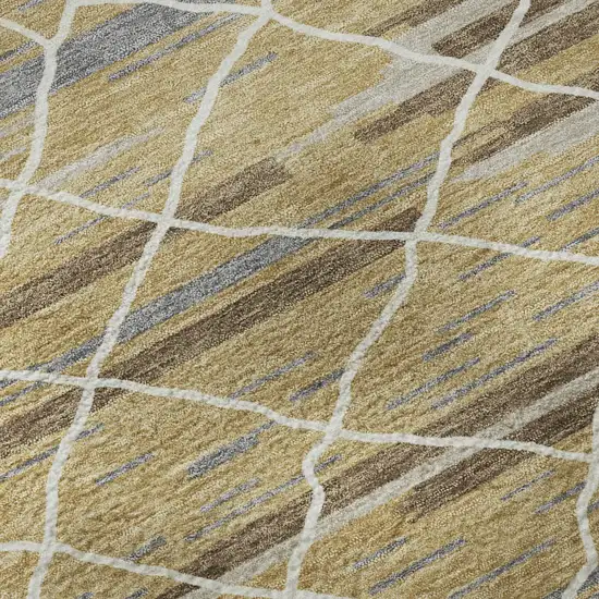 Gold Ivory And Gray Striped Washable Area Rug With UV Protection Photo 9