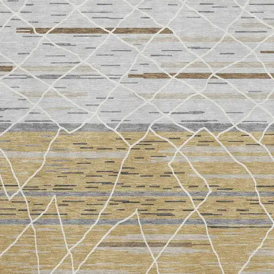 Gold Ivory And Gray Striped Washable Area Rug With UV Protection Photo 2